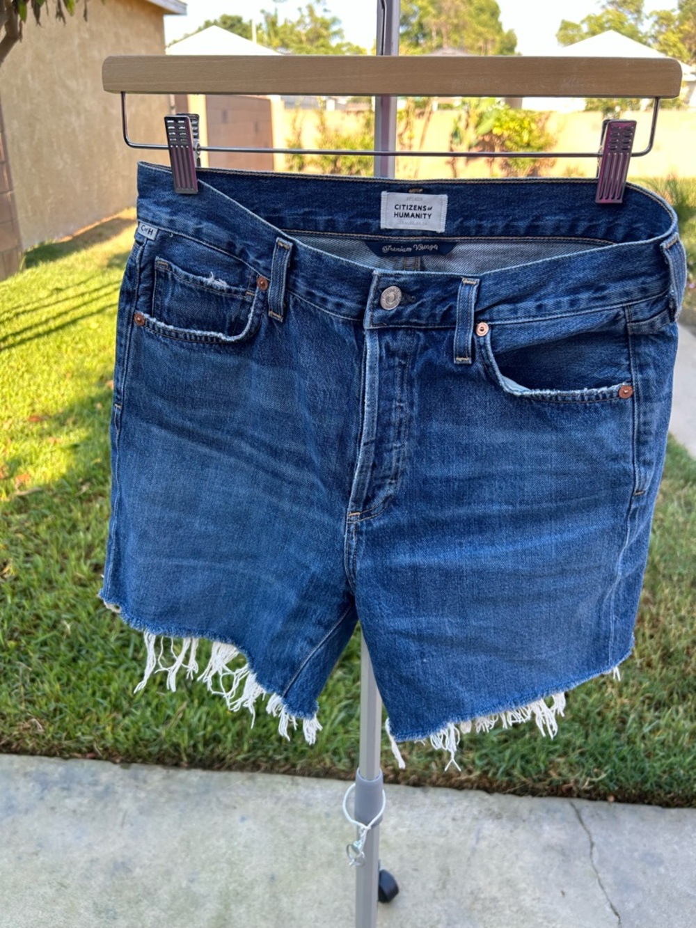 Citizens of Humanity Distressed Dark Blue Denim Cutoff Shorts